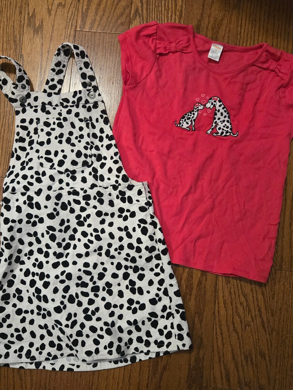 Gymboree Hot Pink Tee with Black-and-White Dalmatian Pinafore 10/12